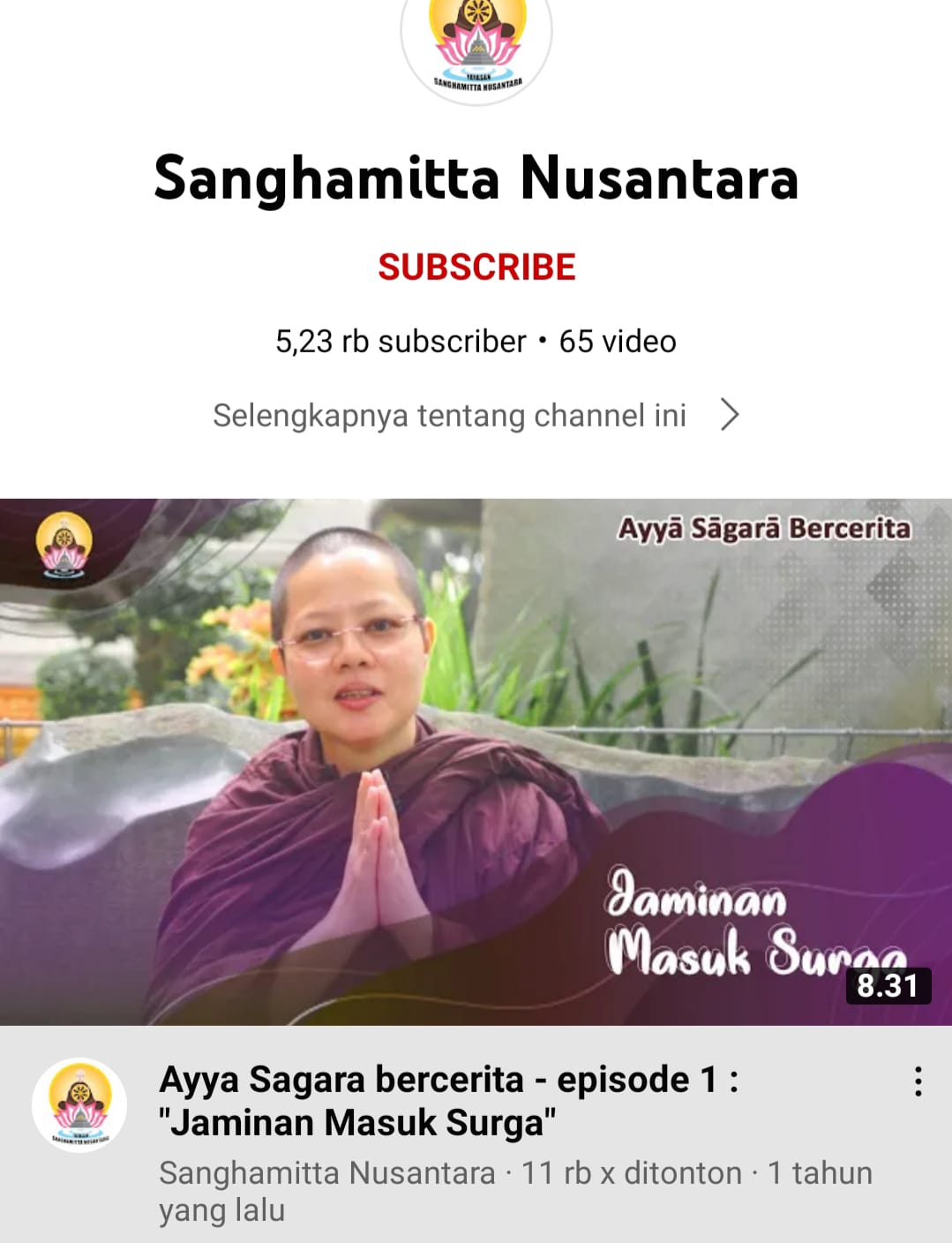 Channel YouTube Sanghamitta Nusantara Tebarkan Ajaran yang Baik untuk Diikuti Masyarakat